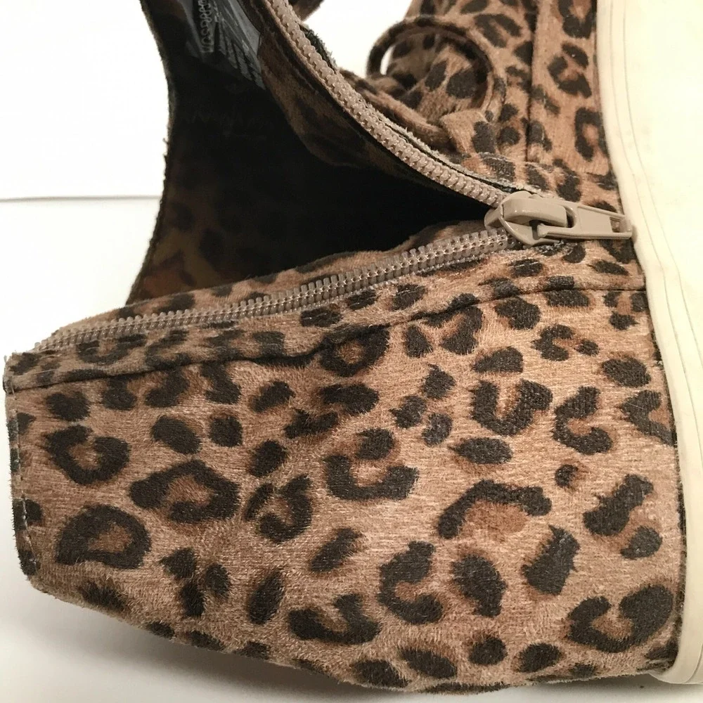 Very G Ursula Leopard Print Lace Up Side Zip Hidden Wedge Womens US 7 UK 5 EU 37